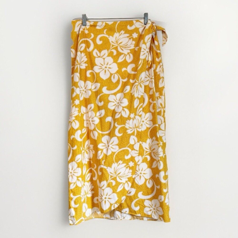 VTG Hilo Hattie Women’s Large Hawaiian Wrap Maxi Skirt Yellow Vacation Resort